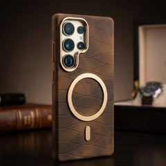 Luxury Magnetic Leather Case with Gold Accents For Samsung - Elite Phones
