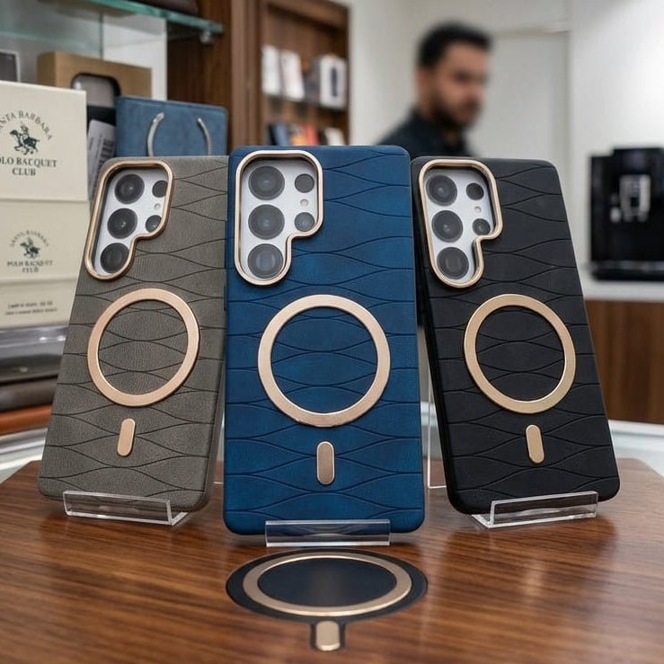 Luxury Magnetic Leather Case with Gold Accents For Samsung - Elite Phones