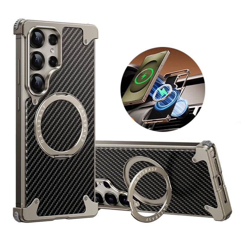 Luxury Metal Bumper Case with MagSafe Ring & Carbon Fiber Back - Elite Phones