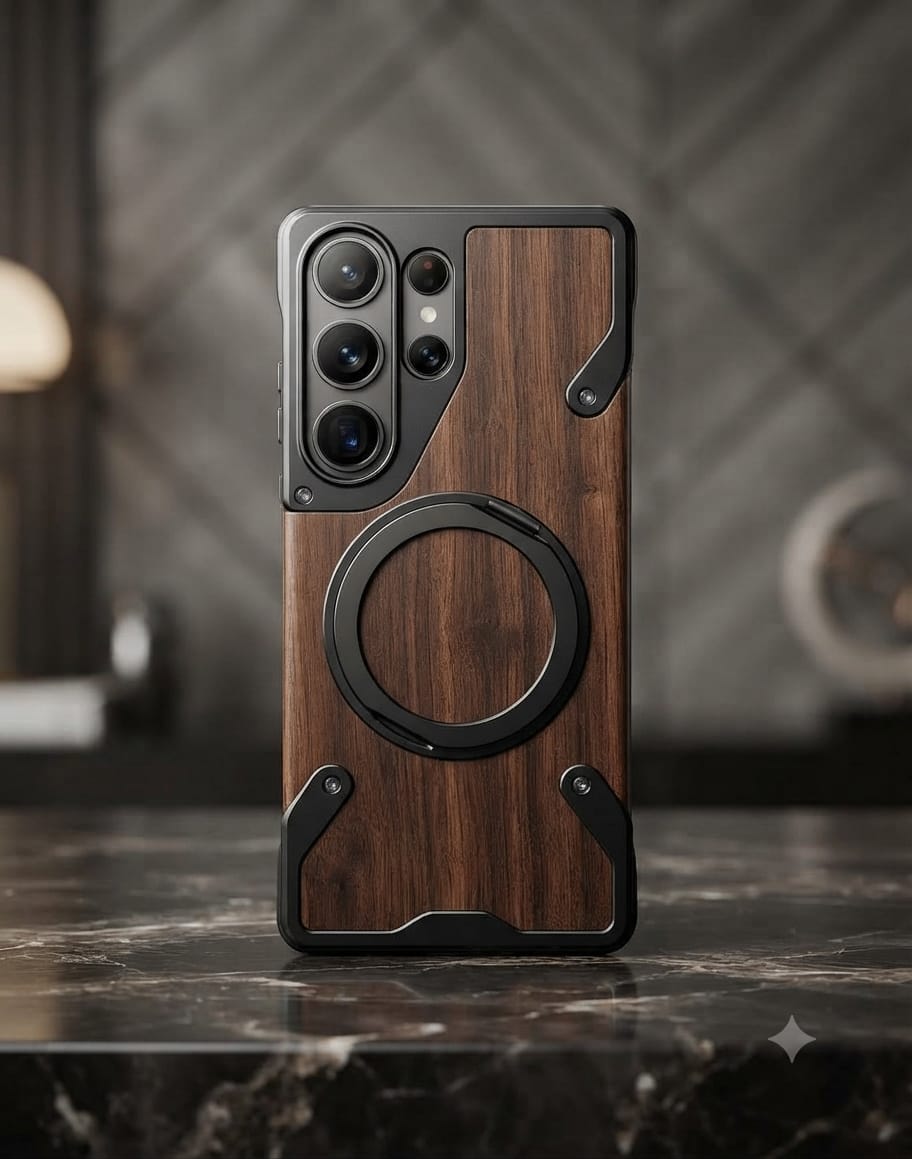 Magnetic Wood With Aluminium Series With 360 Stand Case - Elite Phones