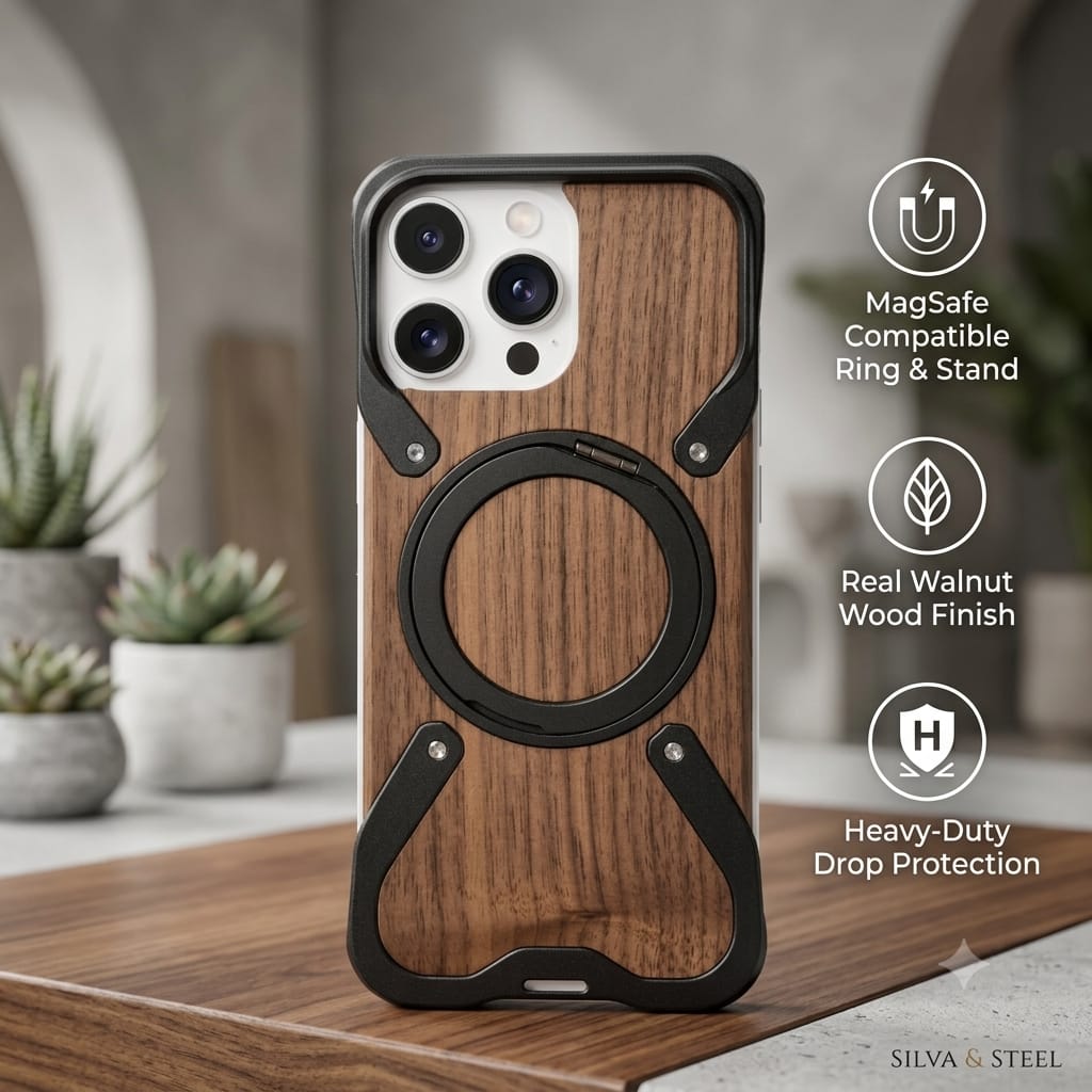 Magnetic Wood With Aluminium Series With 360 Stand Case - Elite Phones