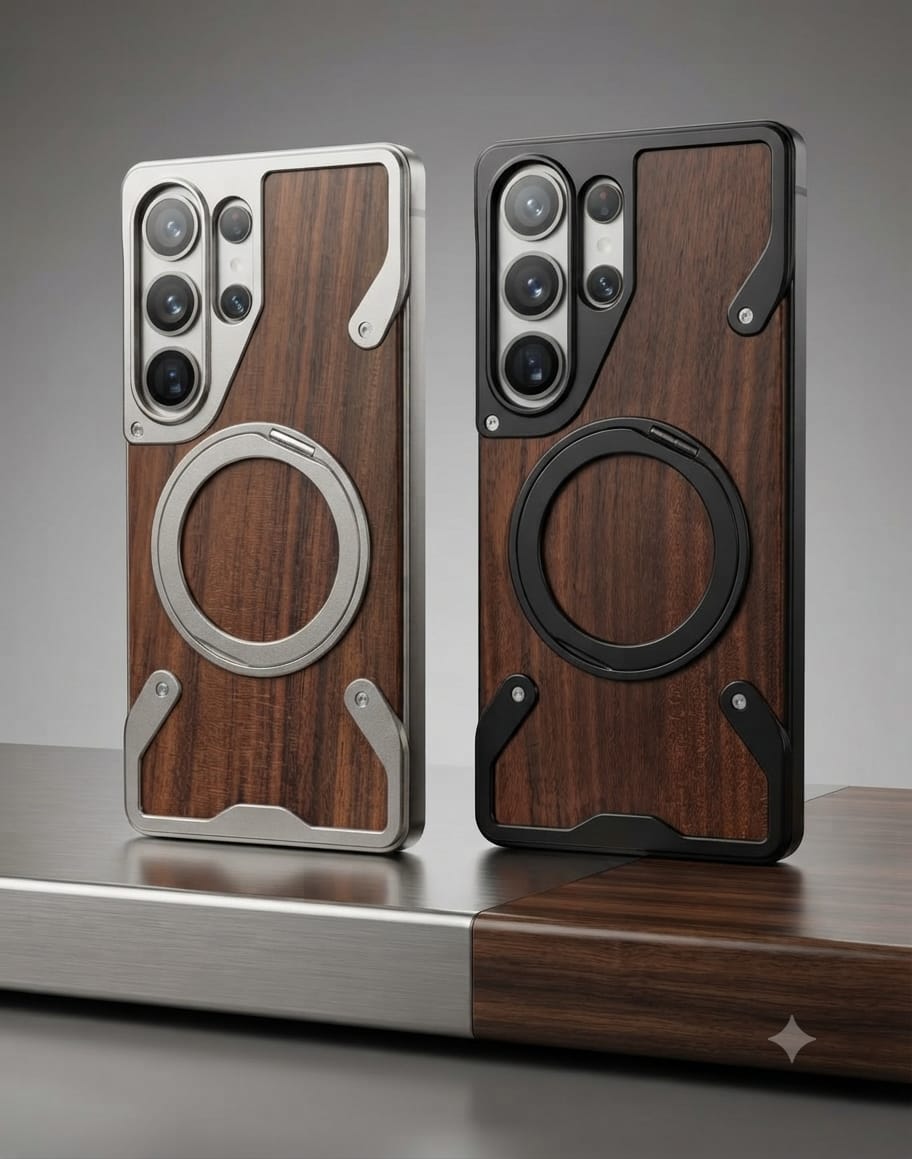 Magnetic Wood With Aluminium Series With 360 Stand Case - Elite Phones