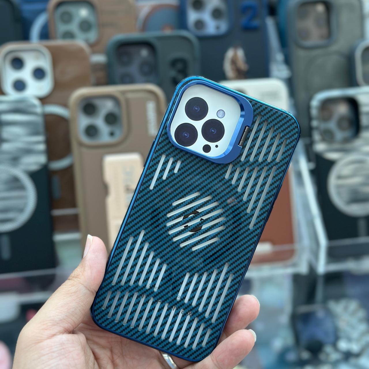 Magsafe Carbon Fiber Case With Camera Stand Net Design - Elite Phones