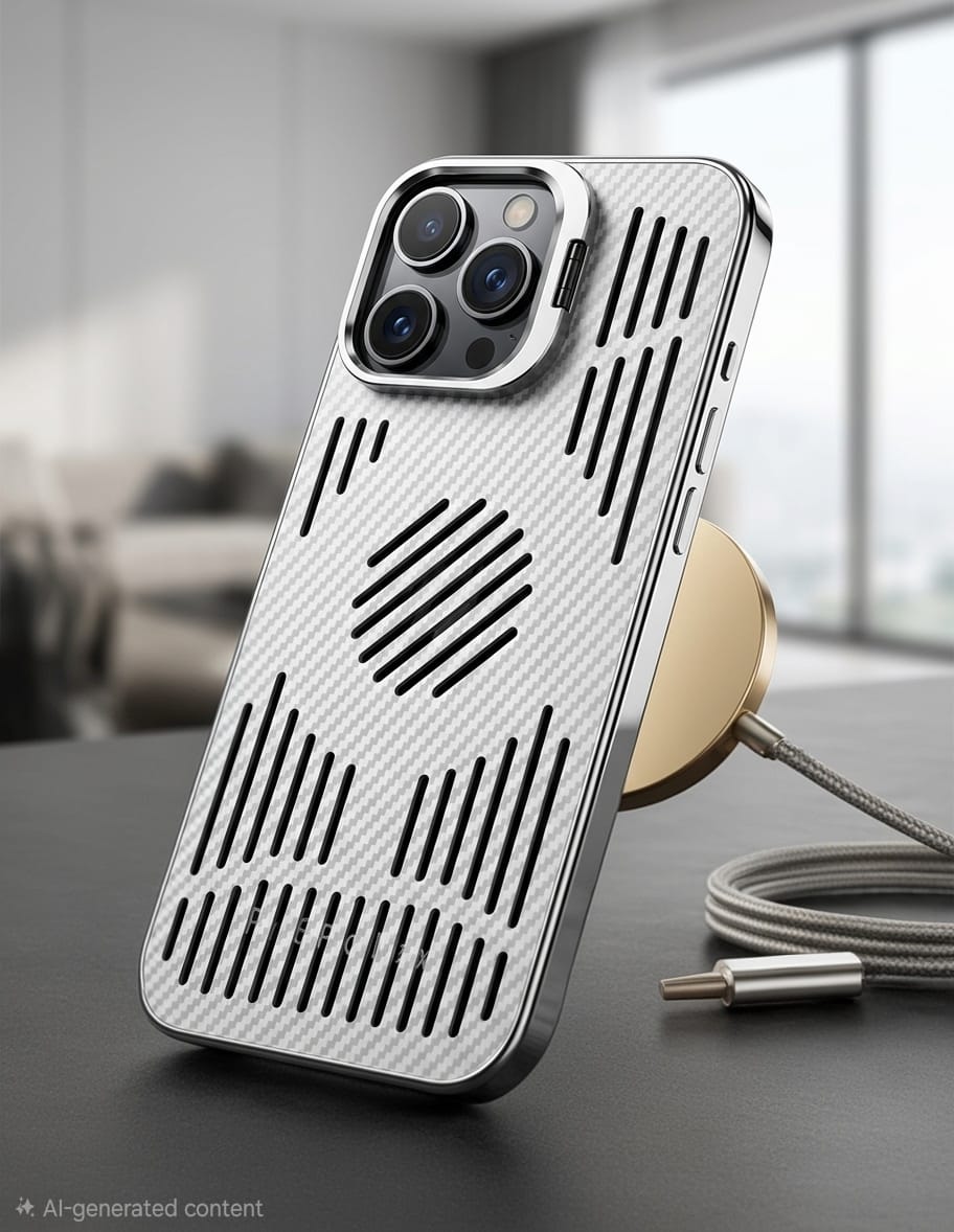 Magsafe Carbon Fiber Case With Camera Stand Net Design - Elite Phones