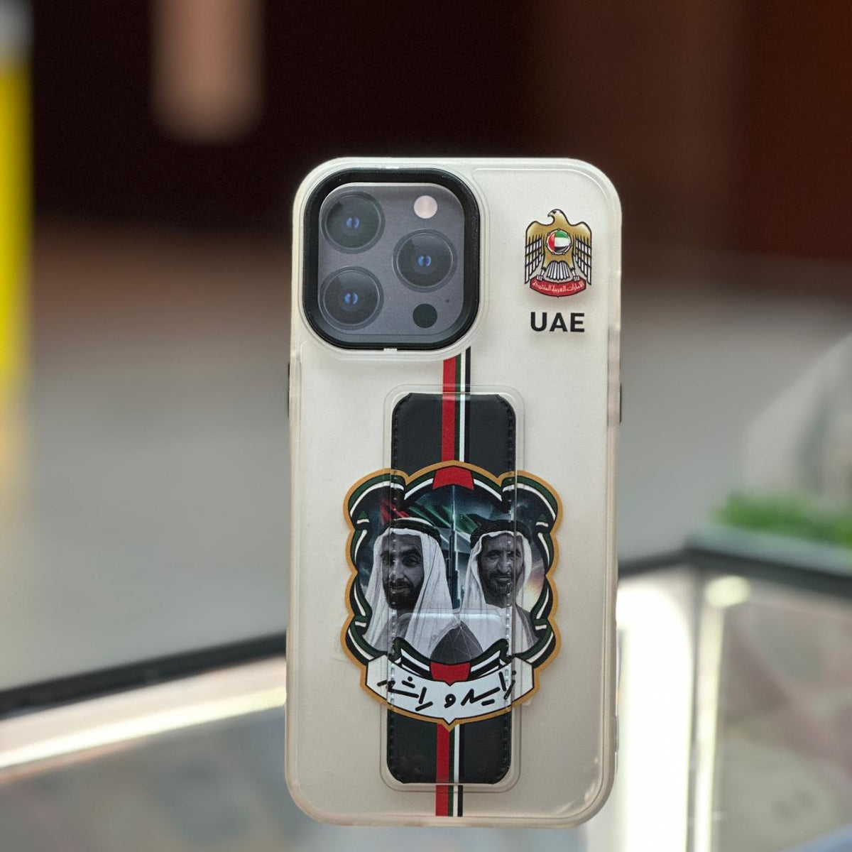 Matt Transparent Case With Hand Strap&Stand Zayied&Rashied With Uae Logo - Elite Phones