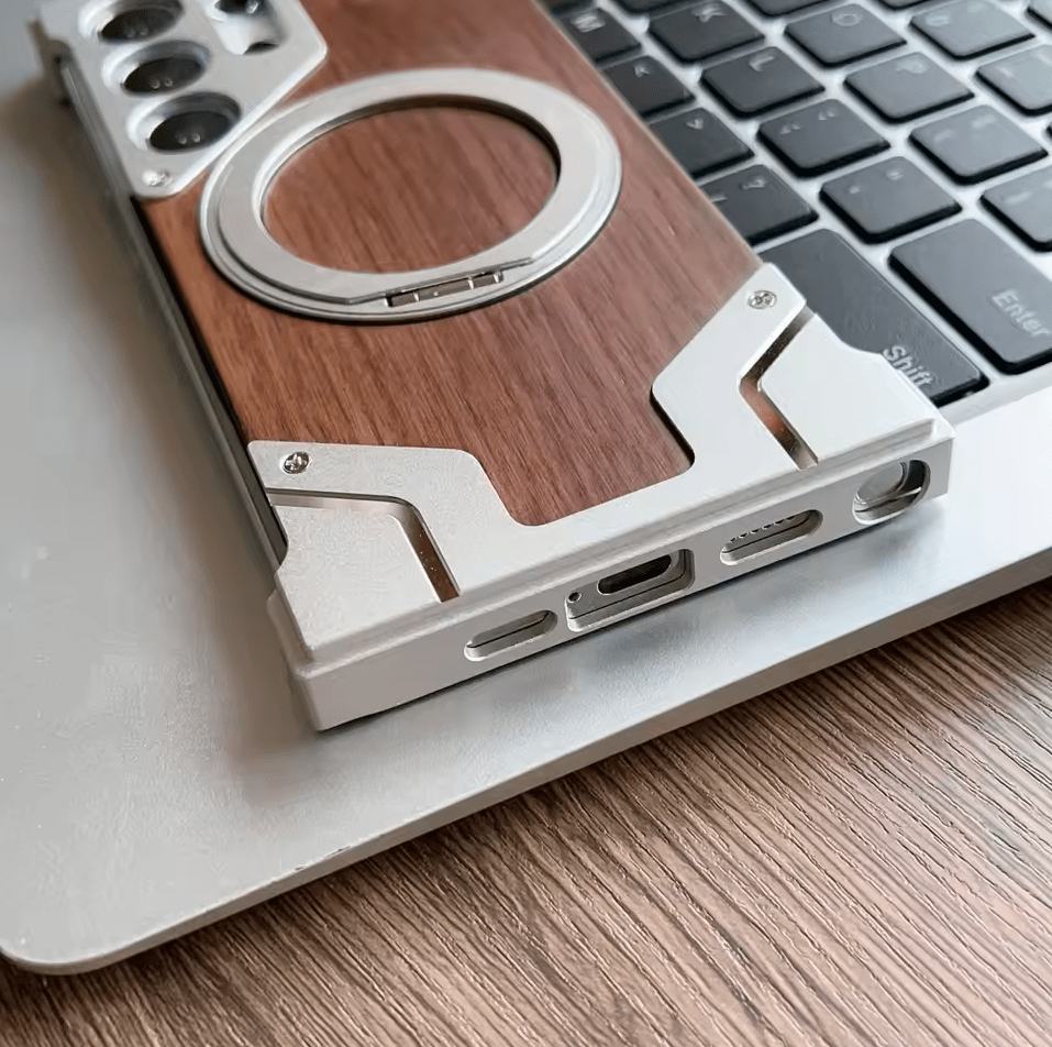 Moobifi Aluminum & Wood Case With MagSafe Armor Design For Samsung - Elite Phones