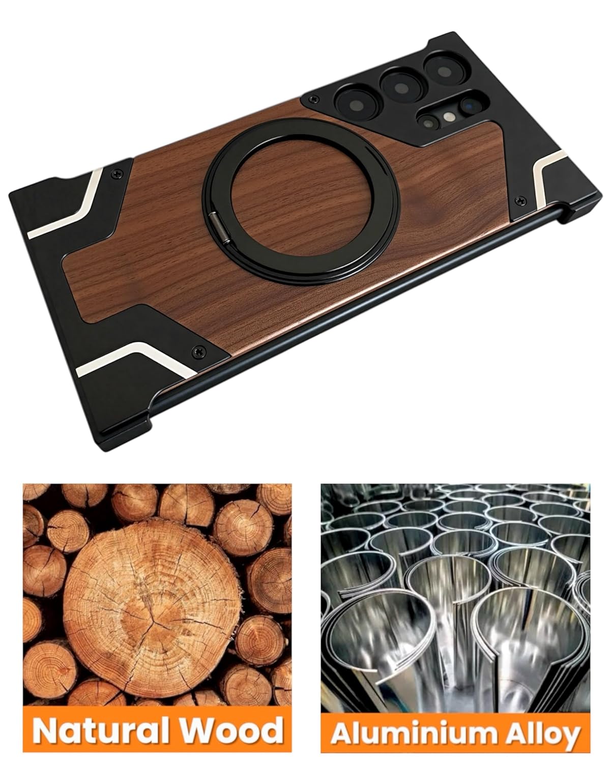 Moobifi Aluminum & Wood Case With MagSafe Armor Design For Samsung - Elite Phones