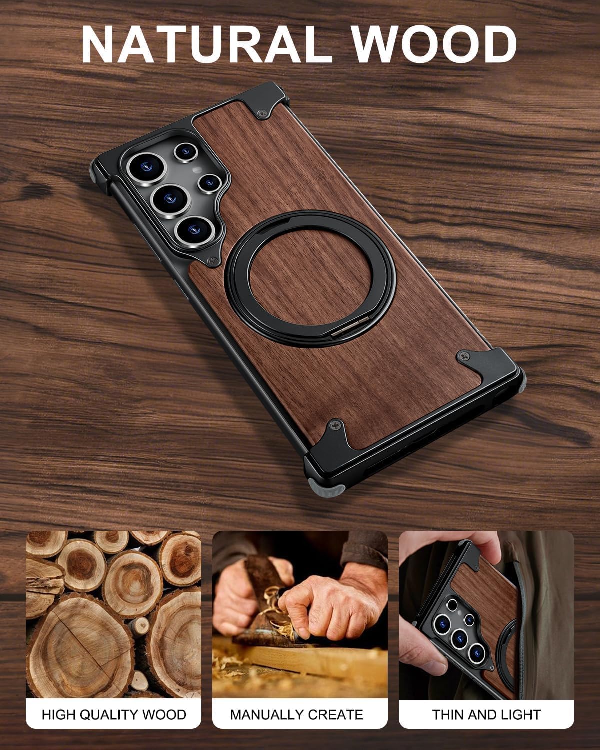 Moobifi Aluminum & Wood Case With MagSafe For Samsung - Elite Phones