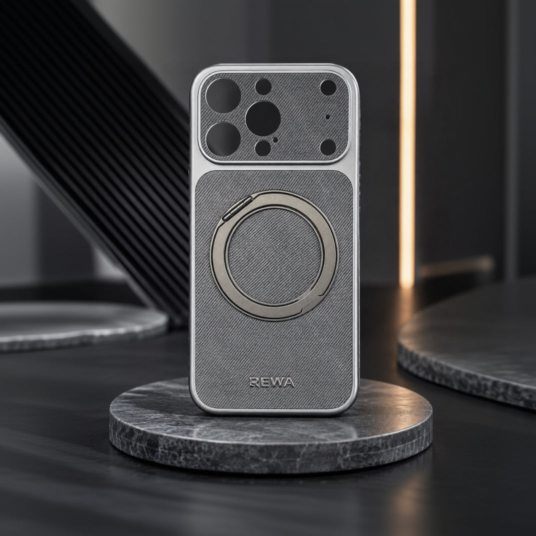 Premium Gray Textured Magnetic Case with Built-in Ring Stand - Elite Phones