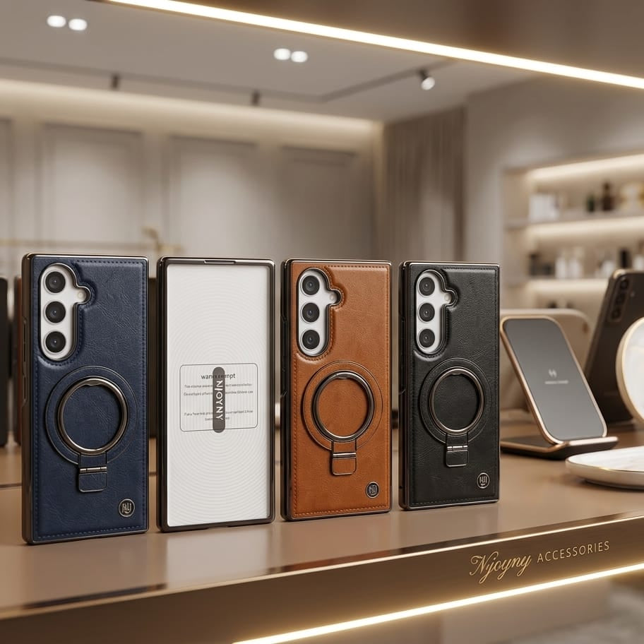 Premium Magnetic Leather Case with Built-in Ring Kickstand & Screen Protector for Galaxy Z Fold - Elite Phones