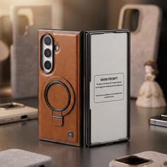 Premium Magnetic Leather Case with Built-in Ring Kickstand & Screen Protector for Galaxy Z Fold - Elite Phones