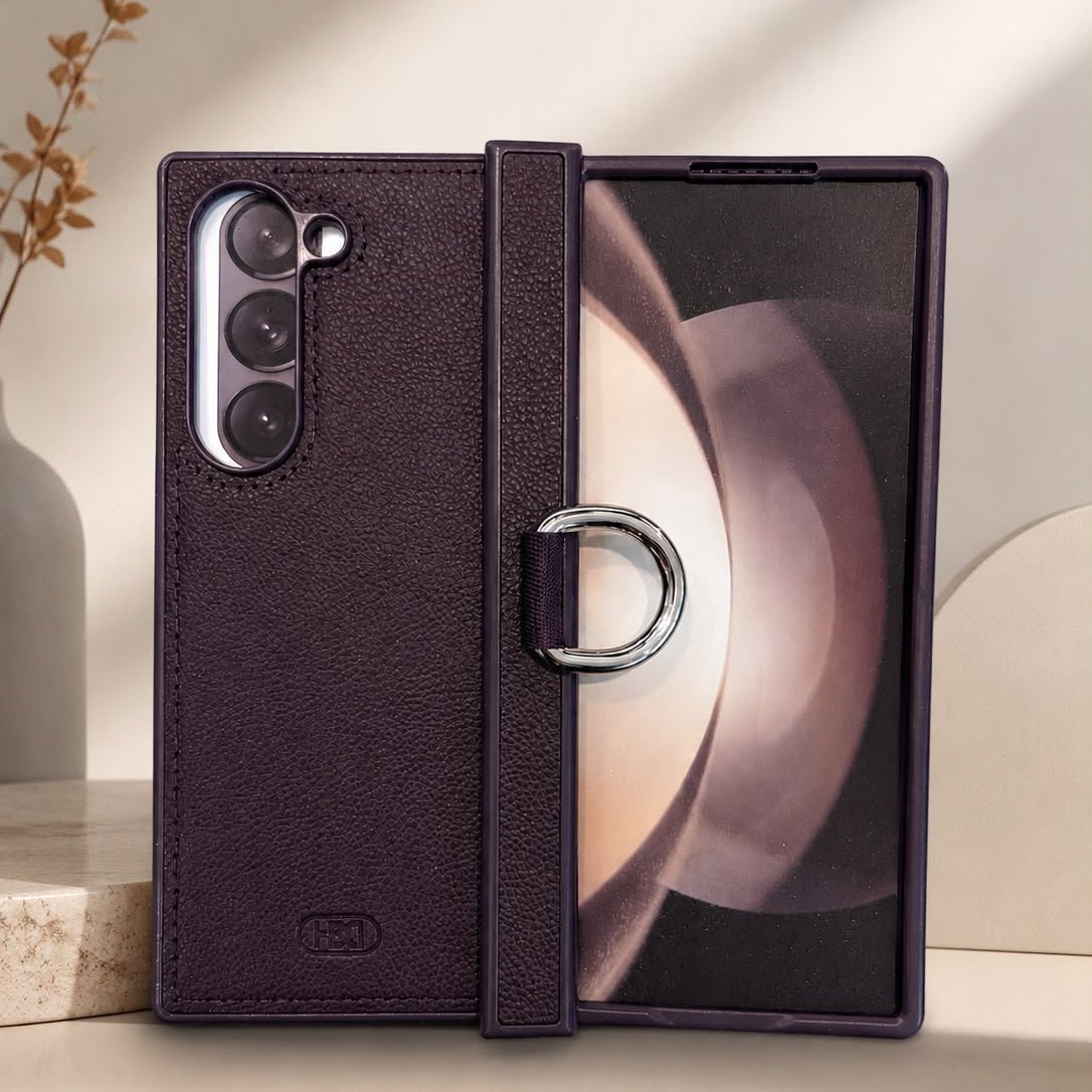 Premium Purple Leather Case with Finger Ring & Strap for Samsung Galaxy Z Fold Series - Elite Phones