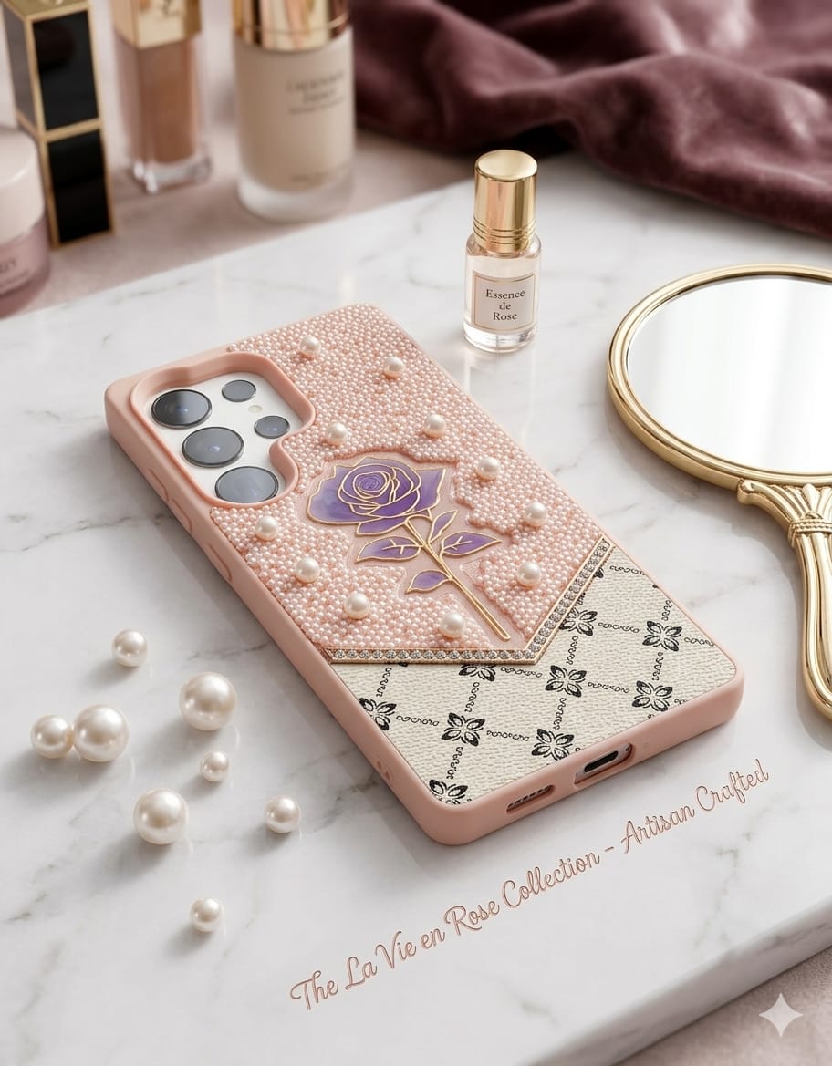 Premium Royal Purple Rose 3D Diamond-Encrusted Luxury Leather Case - Elite Phones