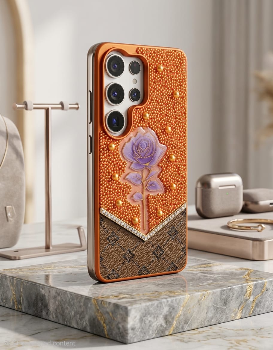 Premium Royal Purple Rose 3D Diamond-Encrusted Luxury Leather Case - Elite Phones