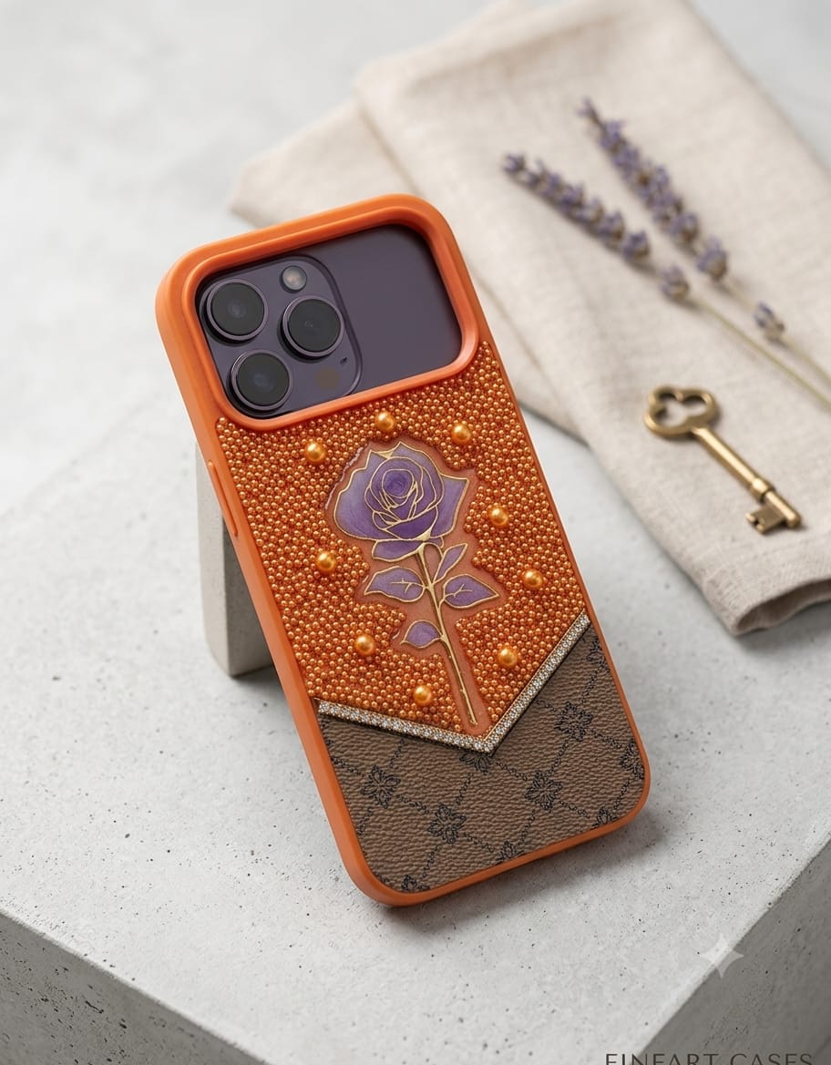 Premium Royal Purple Rose 3D Diamond-Encrusted Luxury Leather Case - Elite Phones