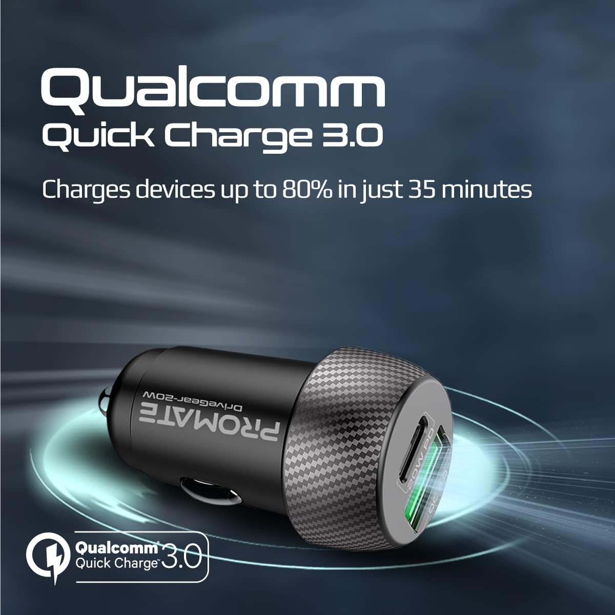 Promate 20W Quik Charging Mini Car Charger - Elite Phones
