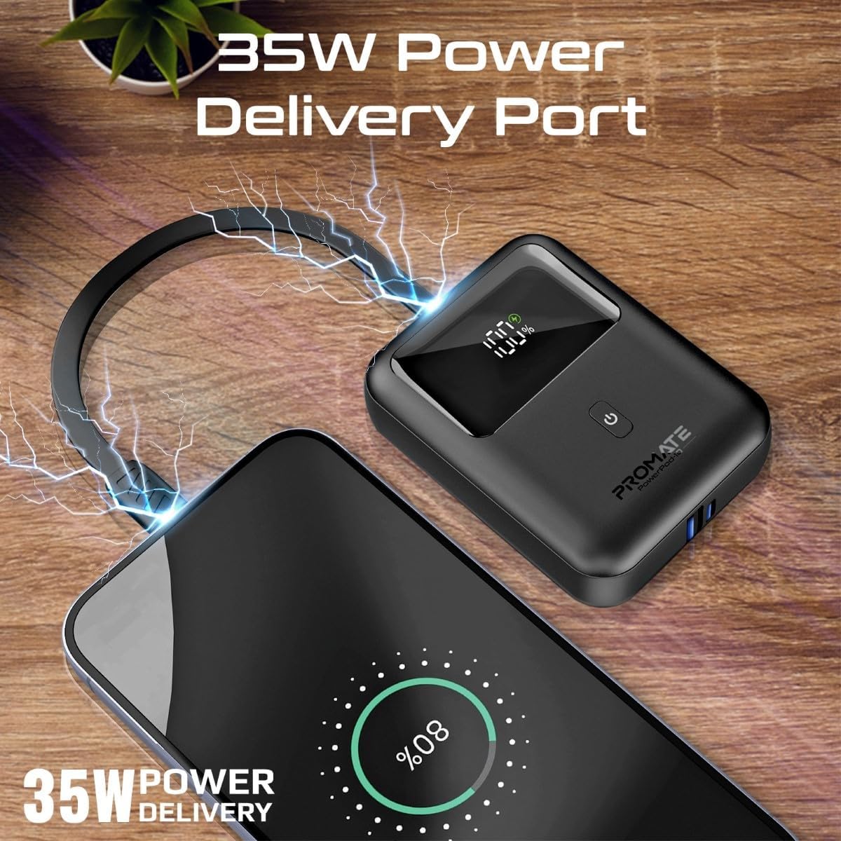 Promate 35W Ultra Compact SuperSpeed Power Bank Built - In USB - C 10000 mAh - Elite Phones