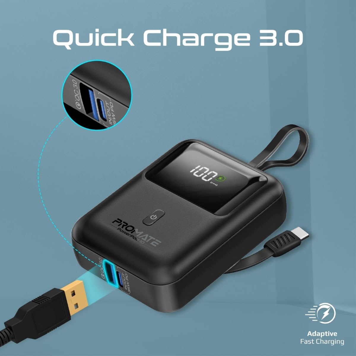 Promate 35W Ultra Compact SuperSpeed Power Bank Built - In USB - C 10000 mAh - Elite Phones