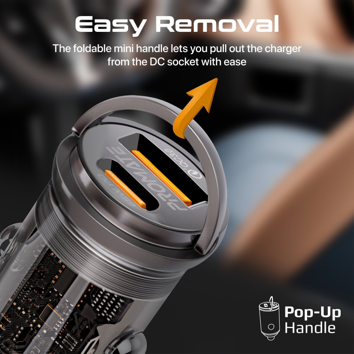 Promate 65W Rapidcharge Transparent Mini Car Charger - Elite Phones