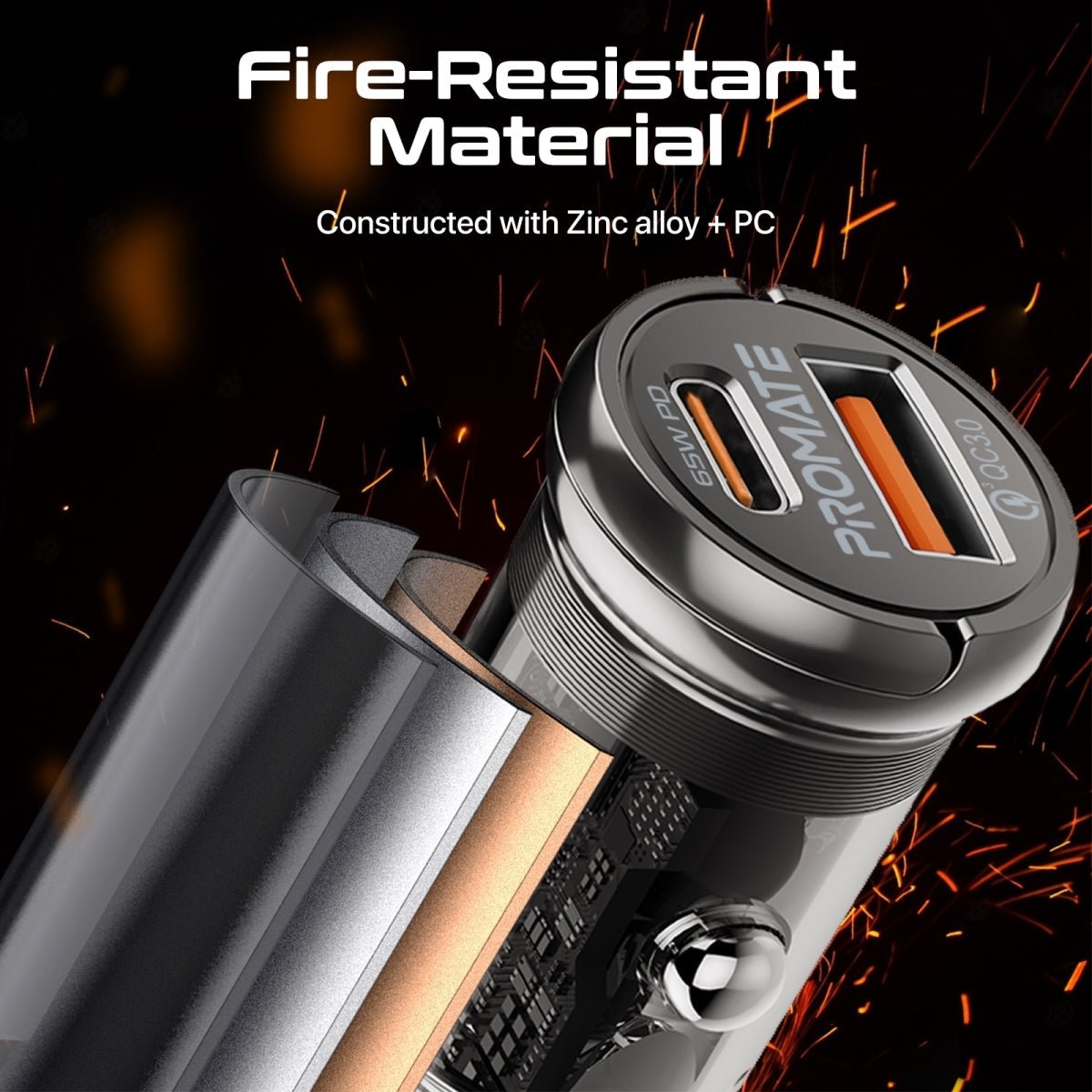 Promate 65W Rapidcharge Transparent Mini Car Charger - Elite Phones