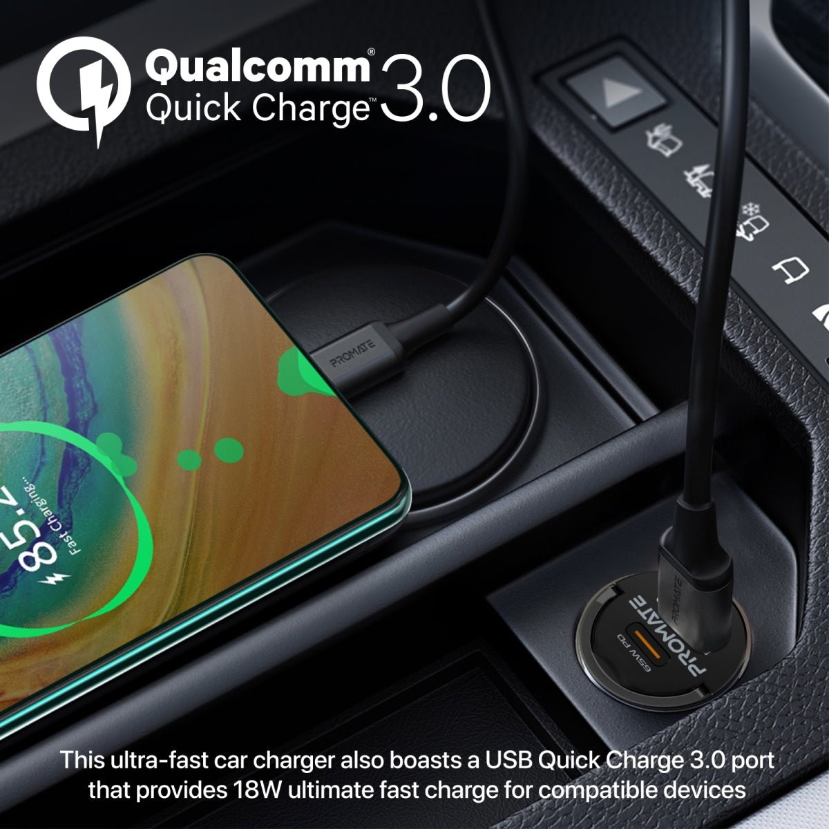 Promate 65W Rapidcharge Transparent Mini Car Charger - Elite Phones