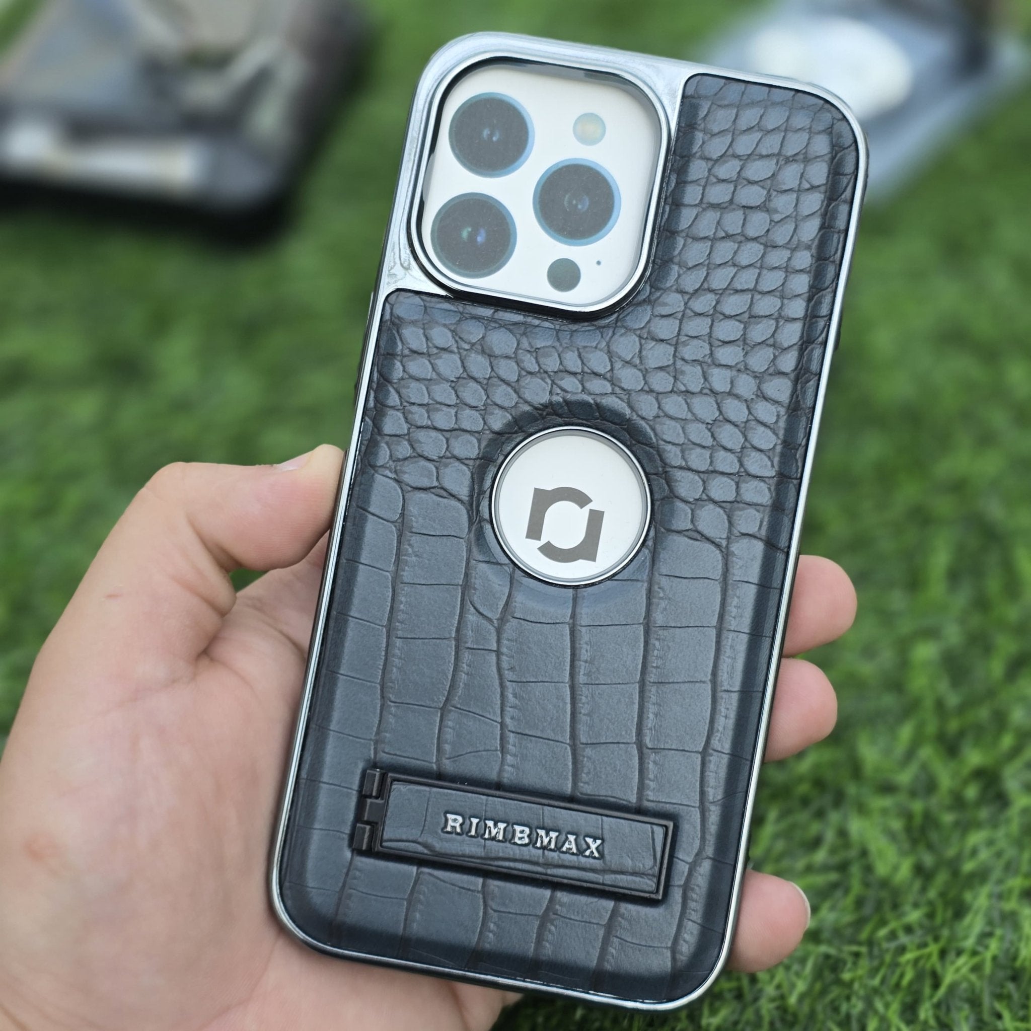 RimbMax Crocodile Skin With Apple Logo Holl And Stainless steel Stand - Elite Phones