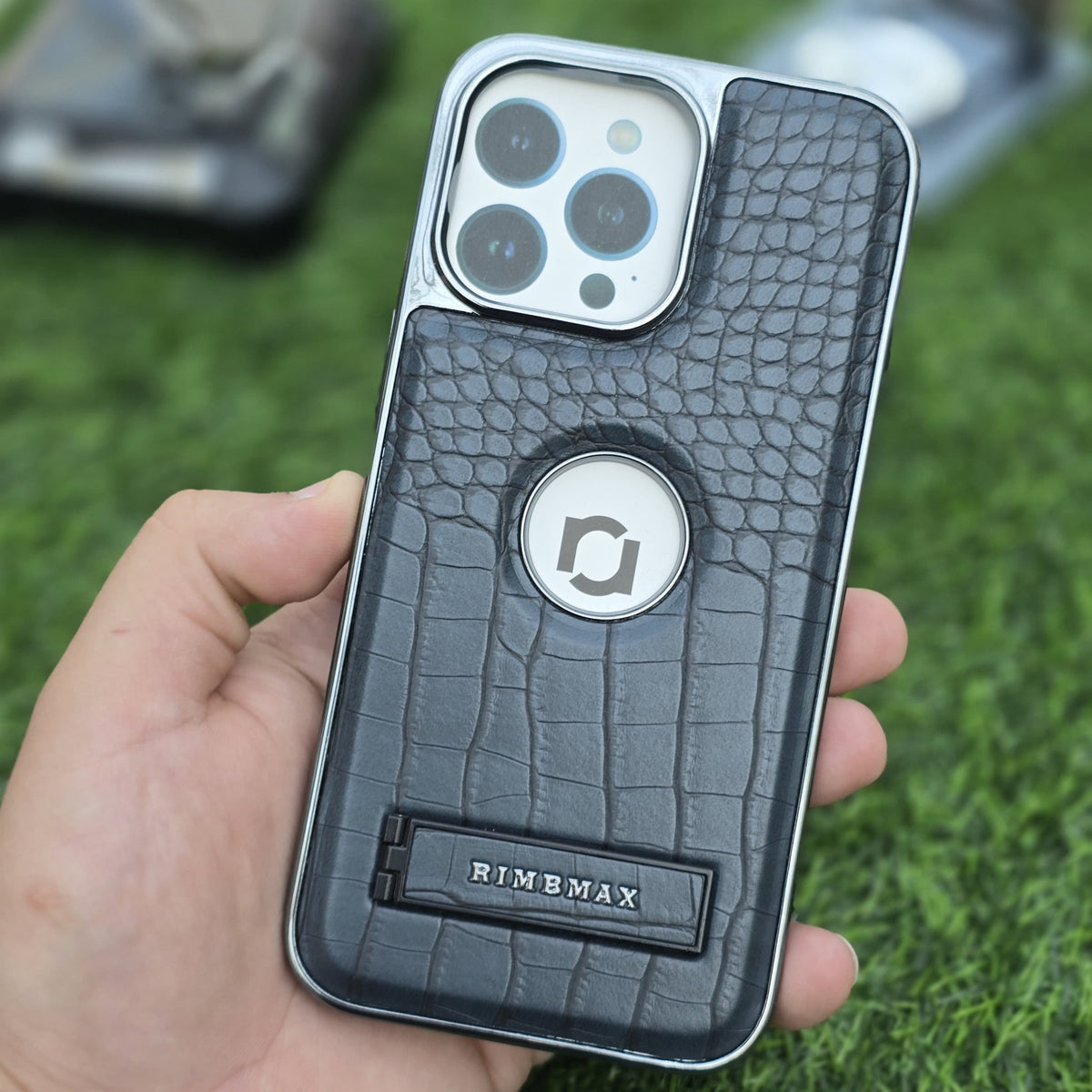 RimbMax Crocodile Skin With Apple Logo Holl And Stainless steel Stand - Elite Phones