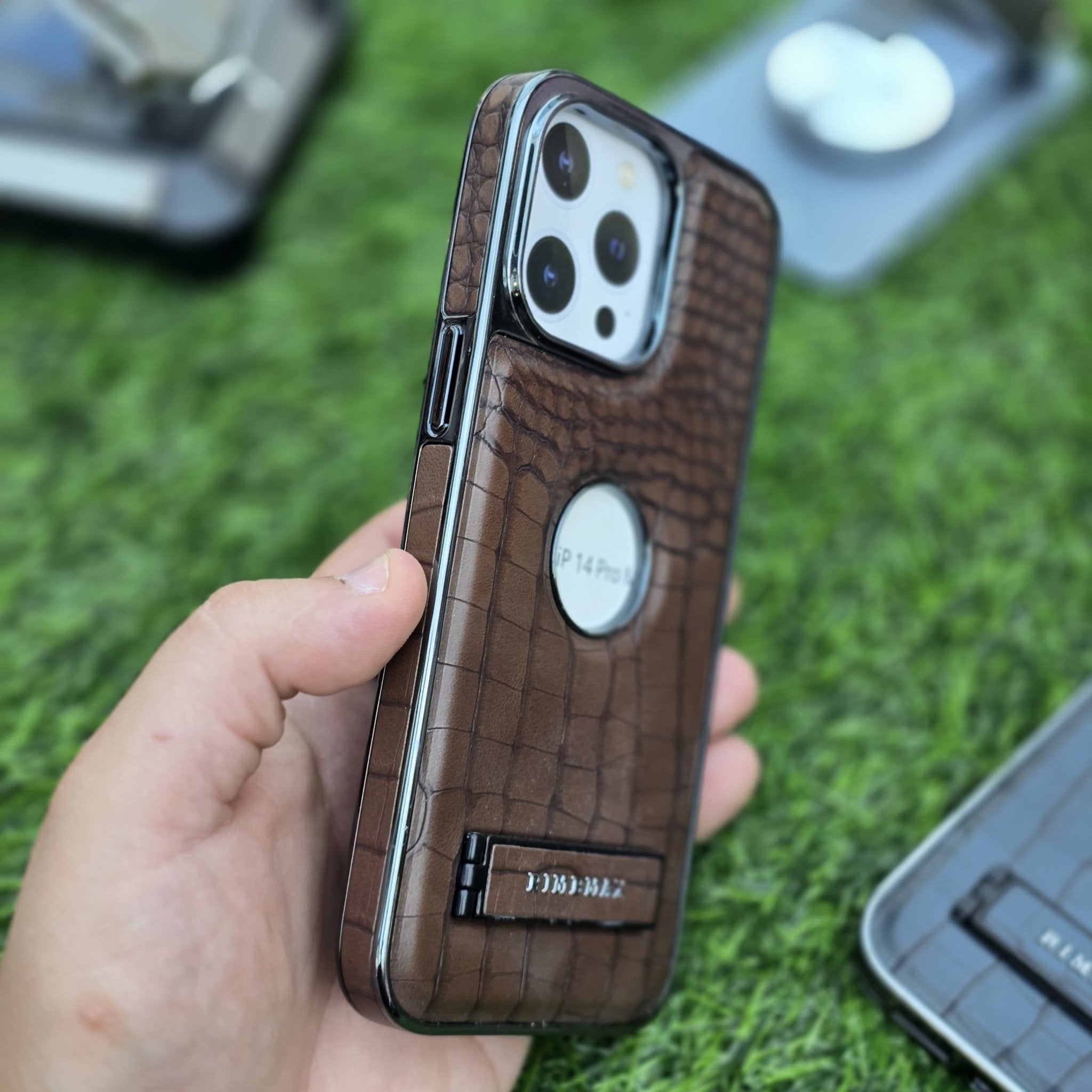RimbMax Crocodile Skin With Apple Logo Holl And Stainless steel Stand - Elite Phones