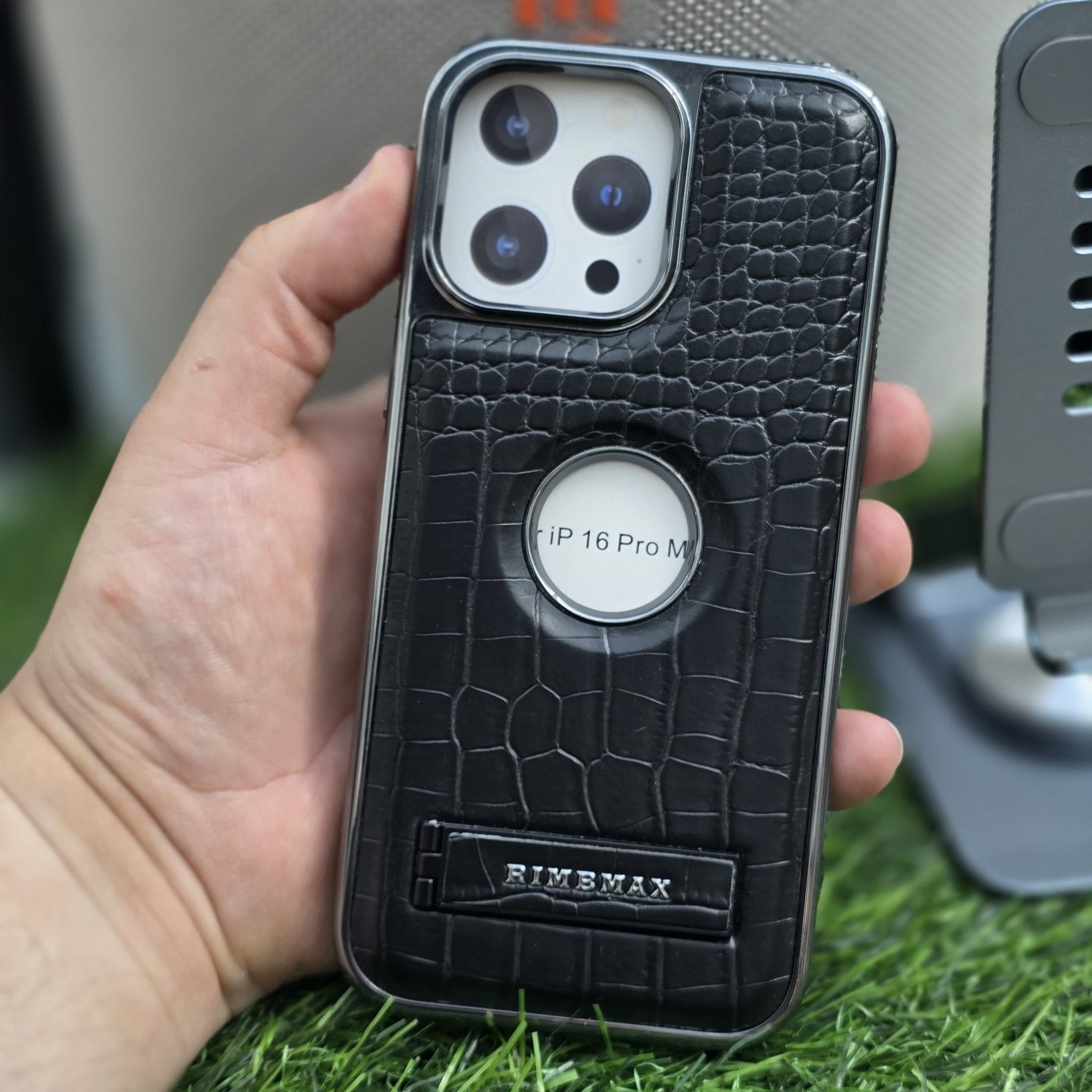 RimbMax Crocodile Skin With Apple Logo Holl And Stainless steel Stand - Elite Phones