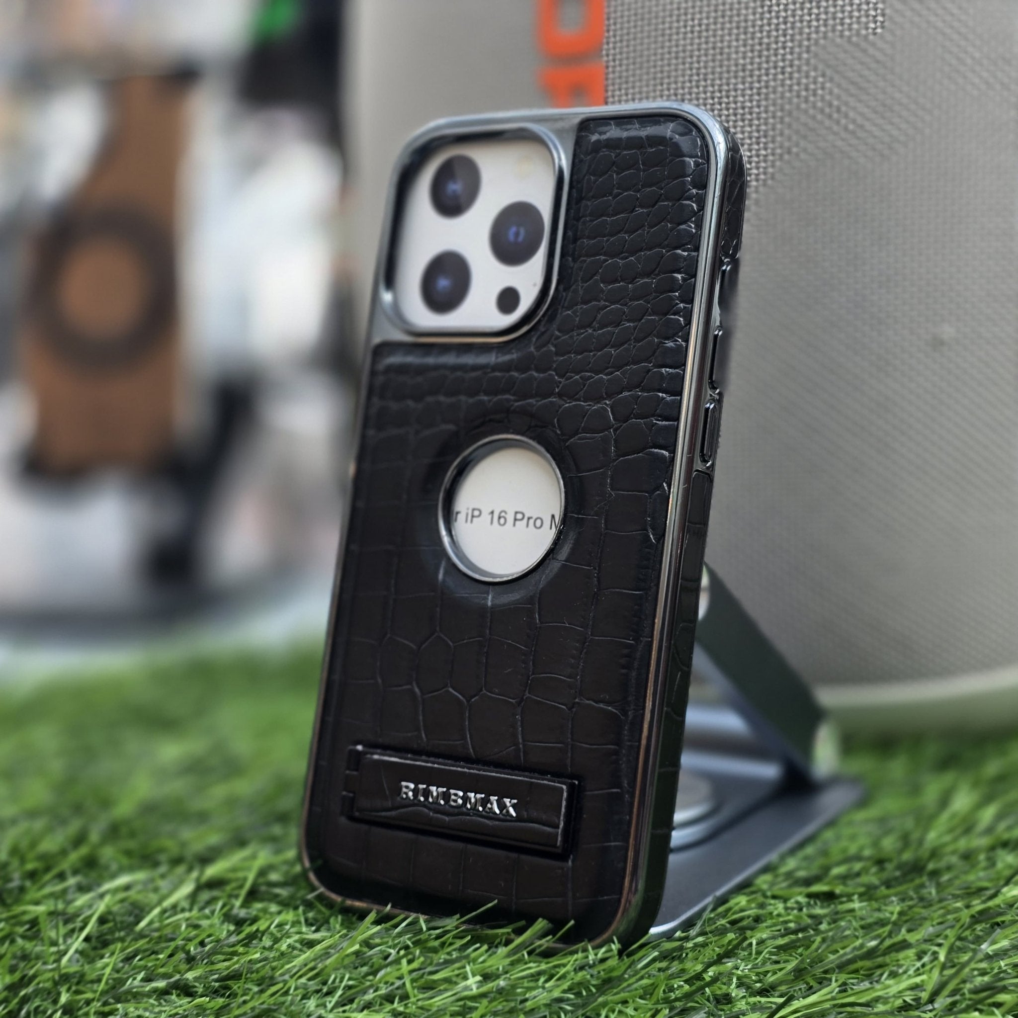 RimbMax Crocodile Skin With Apple Logo Holl And Stainless steel Stand - Elite Phones