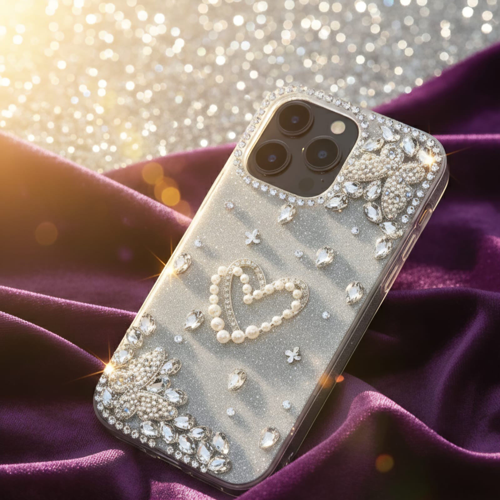 the Luxury Heart & Butterfly Rhinestone Case - Elite Phones