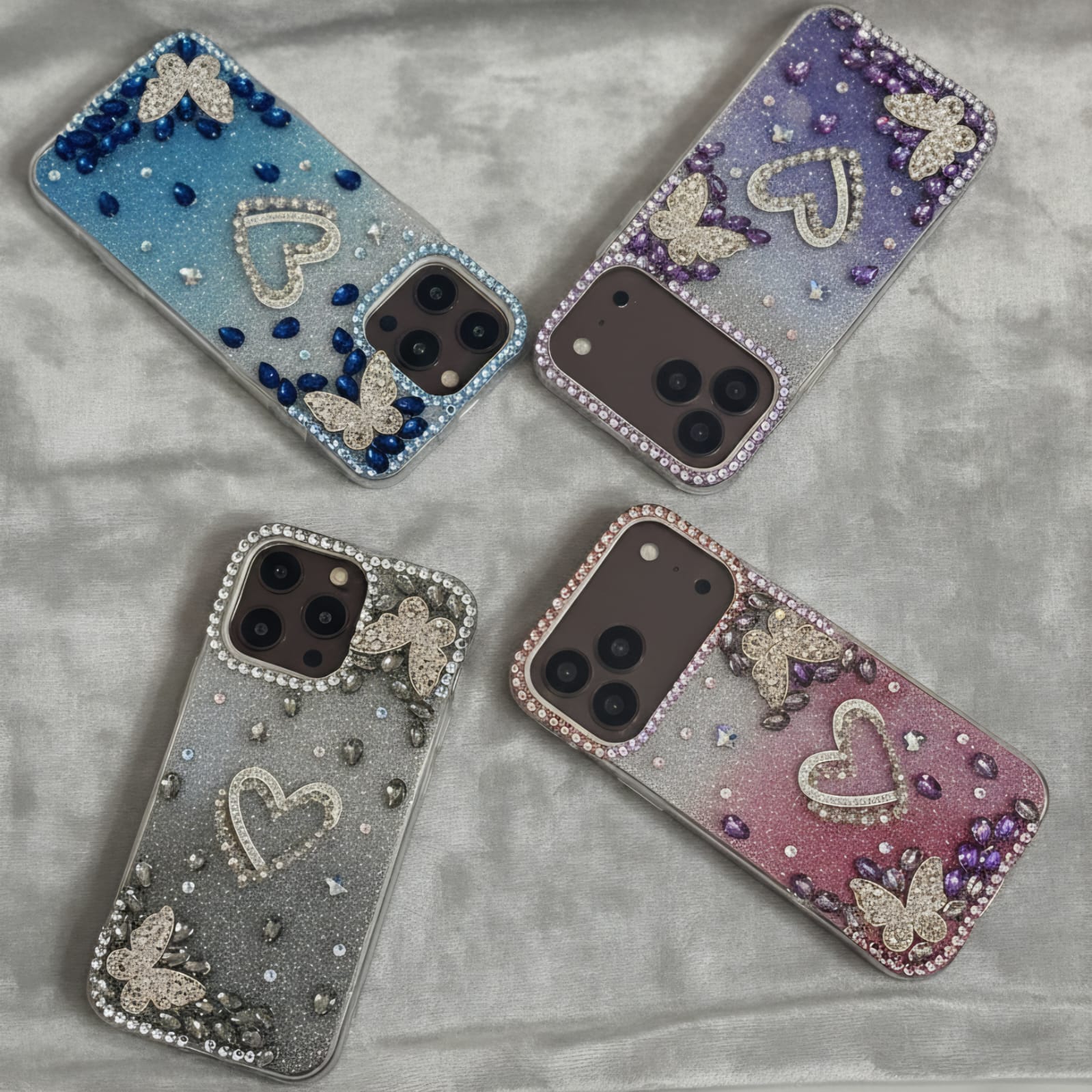 the Luxury Heart & Butterfly Rhinestone Case - Elite Phones