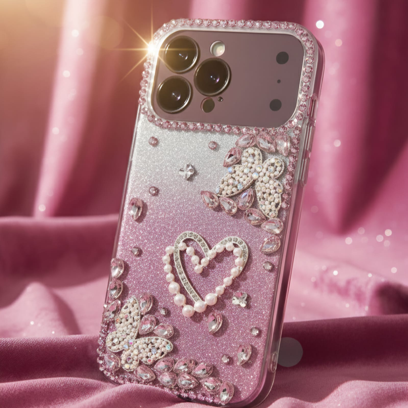the Luxury Heart & Butterfly Rhinestone Case - Elite Phones