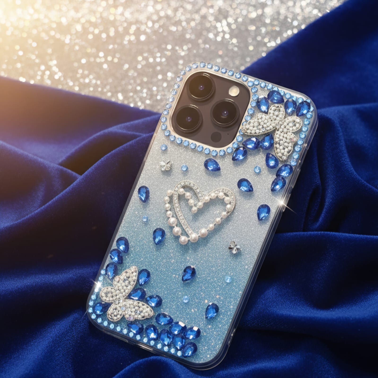 the Luxury Heart & Butterfly Rhinestone Case - Elite Phones