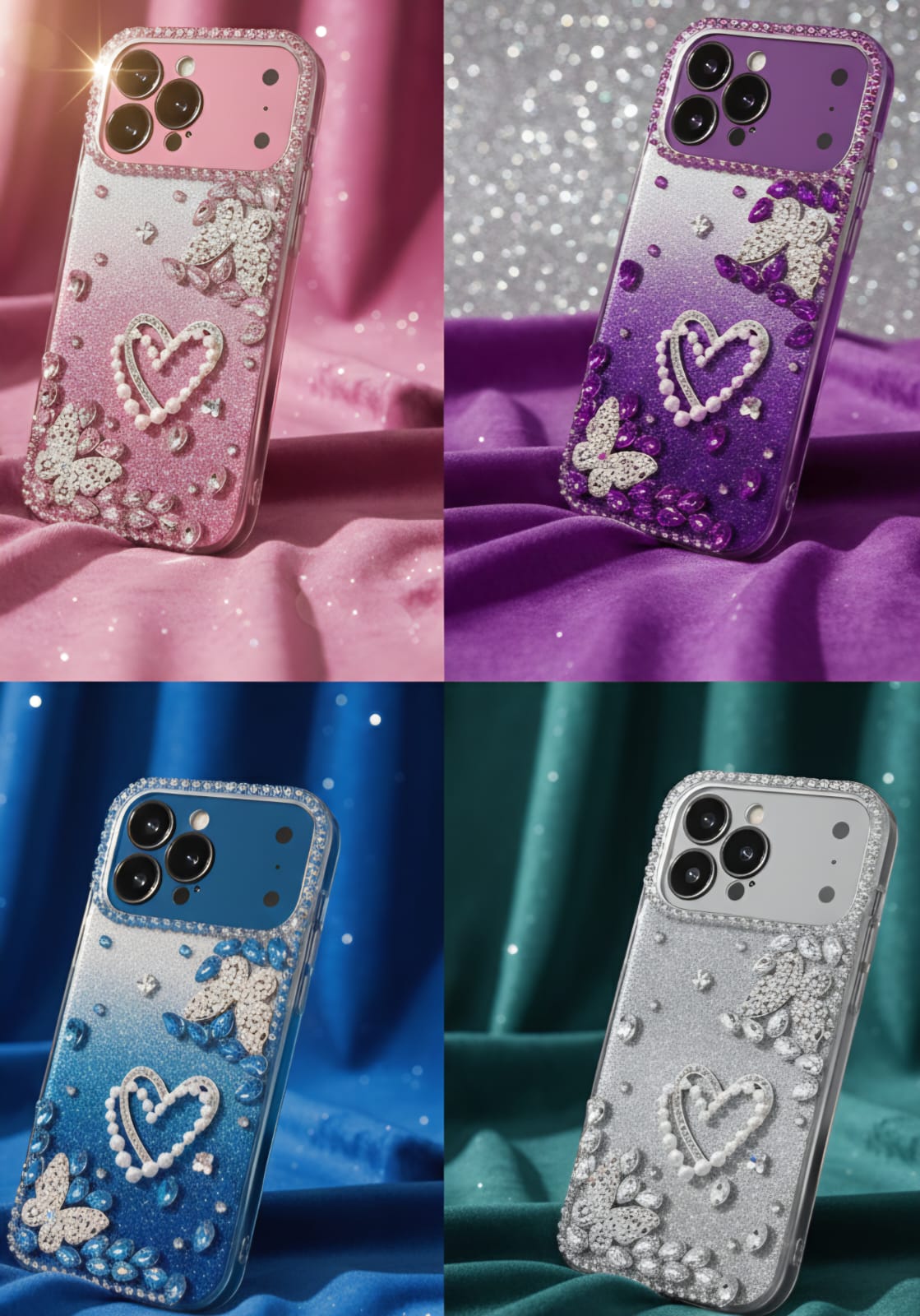 the Luxury Heart & Butterfly Rhinestone Case - Elite Phones