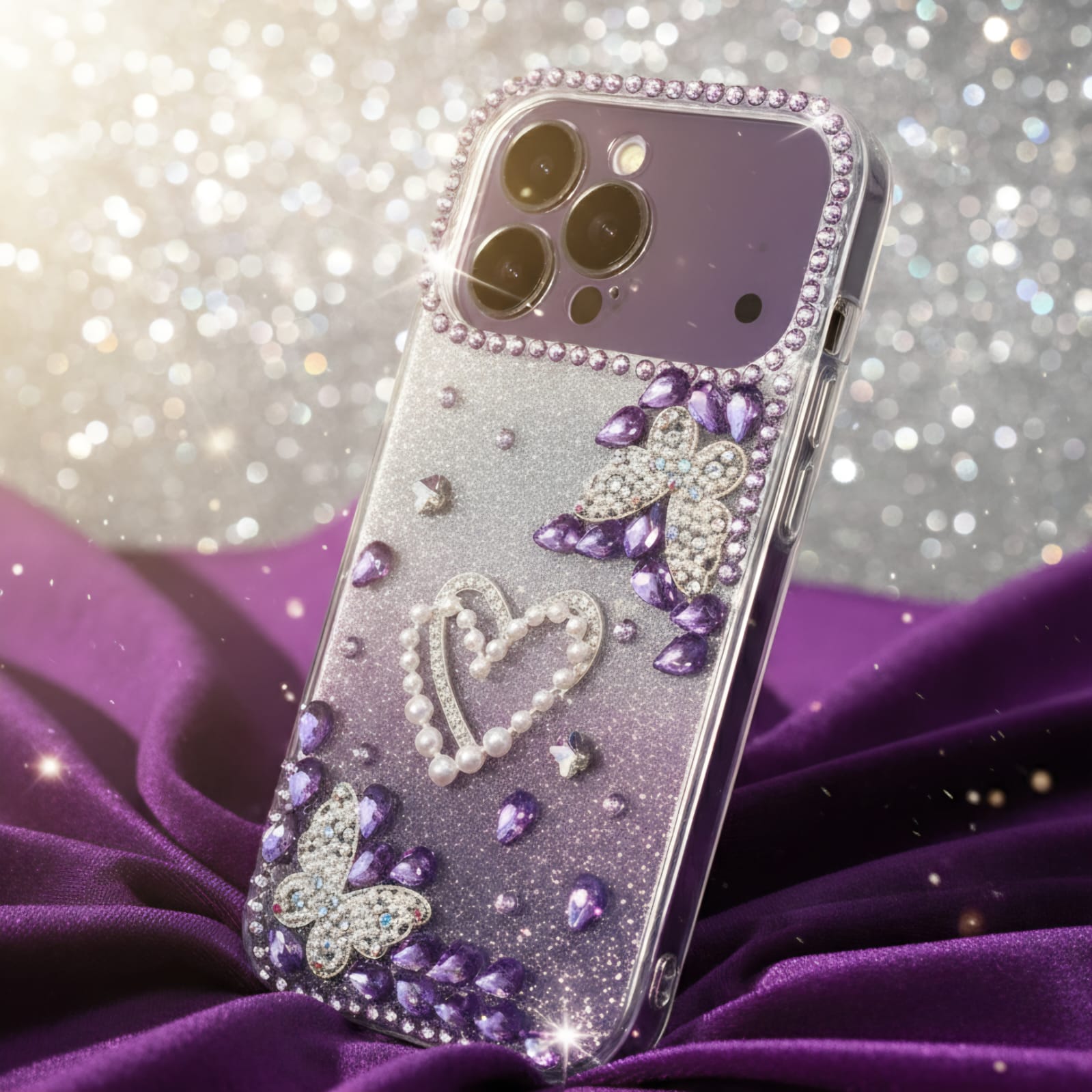 the Luxury Heart & Butterfly Rhinestone Case - Elite Phones